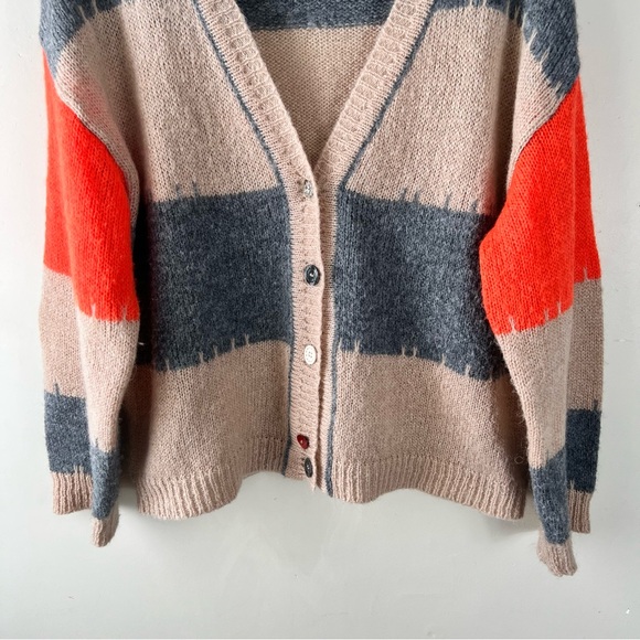 TENSIONE IN Colorblock V-Neck Cardigan Sweater SZ Large Mohair Wool Blend Italy - Picture 4 of 10